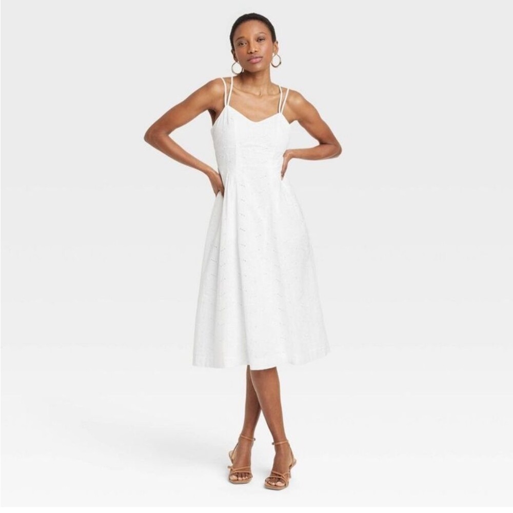 Women's Eyelet Midi Sundress - A New Day White large NWT
